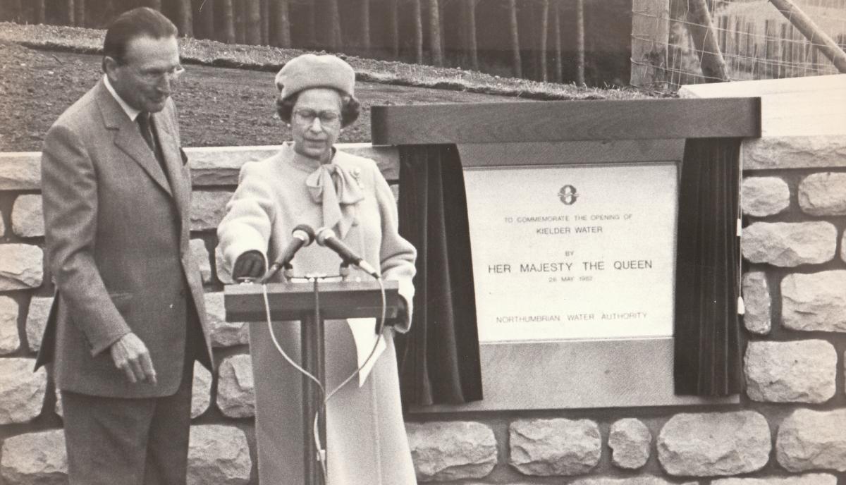 Her Majesty formally declares Kielder Reservoir open on May 26, 1982, with Sir Ralph Carr-Ellison
