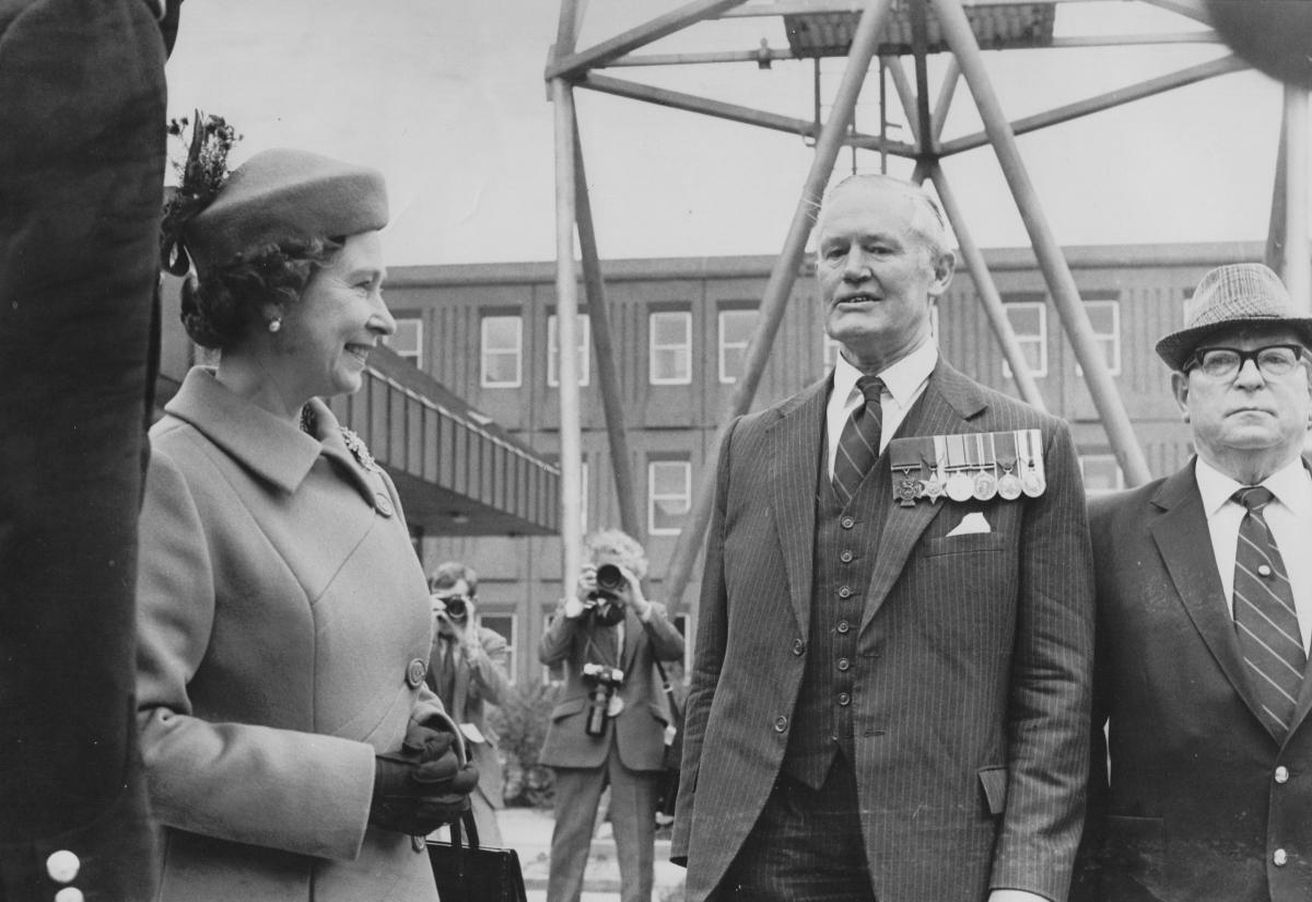 In York in 1983, the Queen meets Captain Richard Annand, of Durham City, who won the “Wheelbarrow” Victoria Cross when serving with the Durham Light Infantry in France in 1940