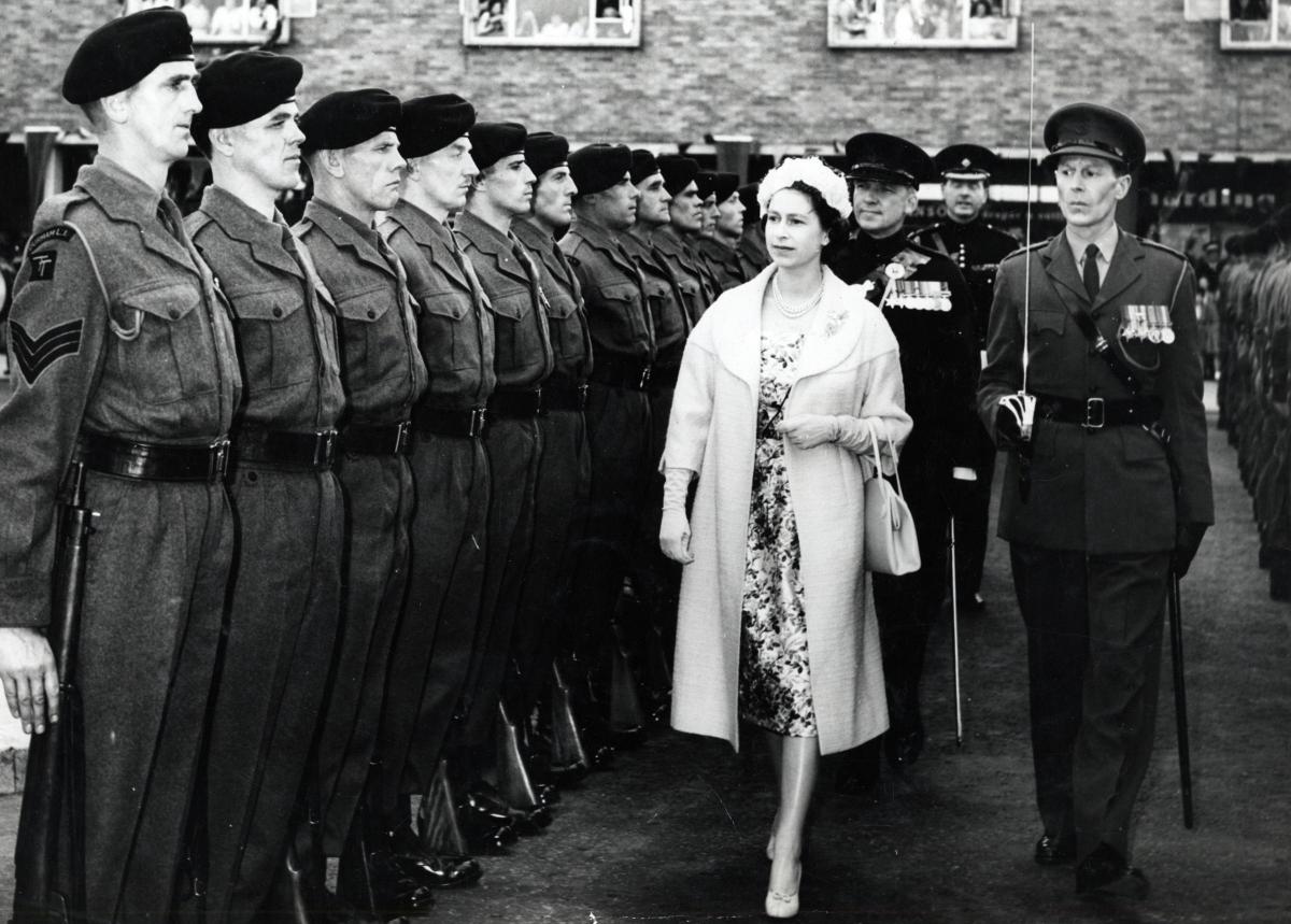 The Queen inspects the 6th Battalion Guard of Honour, Newton Aycliffe, in 1960