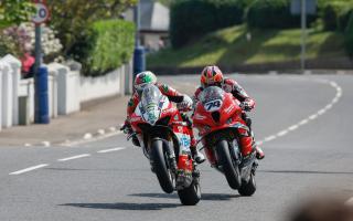 Davey Todd (right) battling with Glenn Irwin (left) at the North West 200
