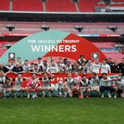 Gateshead's players celebrate their FA Trophy triumph