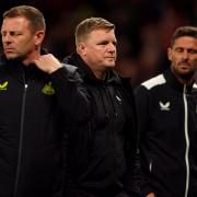 Eddie Howe shows his disappointment after Newcastle's 3-2 defeat at Manchester United
