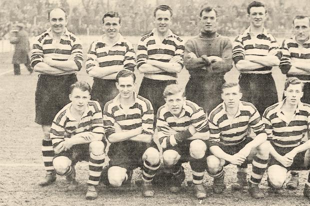 Darlington pictured in February 1952. Back (left to right): Bob Eaves, George Wardle, Roy Brown, Bill Dunn, DenisHowe and Jack Connors. Front: Baden Powell, Harry Yates, Jimmy Scarborough, Ken Murray and Gordon Galley