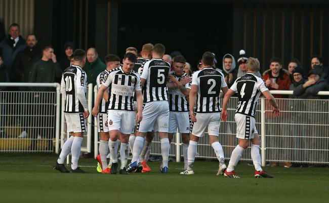 Spennymoor Town celebrate scoring against Darlington in January. Picture: CHRIS BOOTH