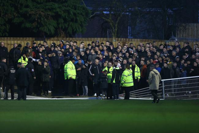A collapsed fence held up play during Spennymoor Town's home game with Darlington in January 2020