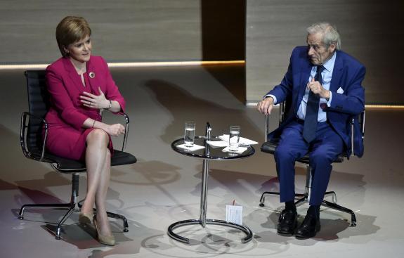 The Northern Echo: Scotland's First Minister Nicola Sturgeon is interviewed by Sir Harold Evans, Editor-at-Large of Thomson Reuters, at the Women in the World summit in London on October 9, 2015 The Northern Echo: Scotland's First Minister Nicola Sturgeon is interviewed by Sir Harold Evans, Editor-at-Large of Thomson Reuters, at the Women in the World summit in London on October 9, 2015