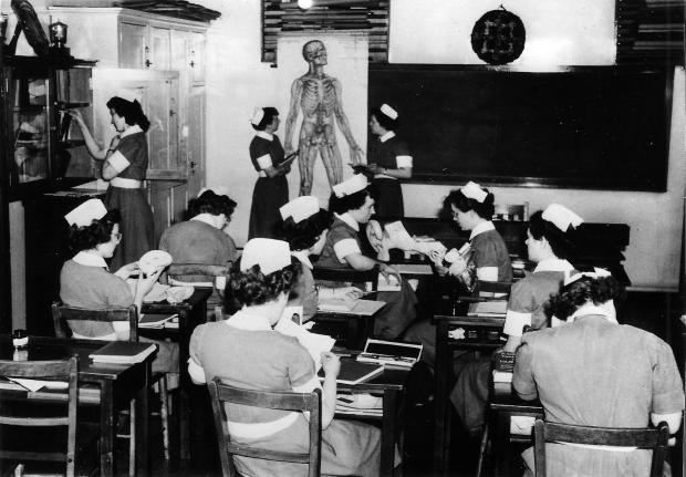 The Northern Echo: Student nurses at the Memorial, probably in the late 1950s, in a physiology lesson
