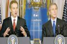 THE ROAD TO WAR: Tony Blair and President George Bush address the media at the White House in 2003, over Iraq