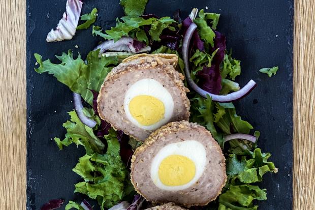 A hog roast Scotch Egg - although we'd suggest that to be properly gourmet, the yolk should be slightly soft and runny