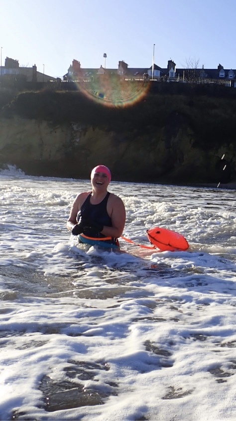 Gemma Lieberman, 40, swims at Cullercoats 