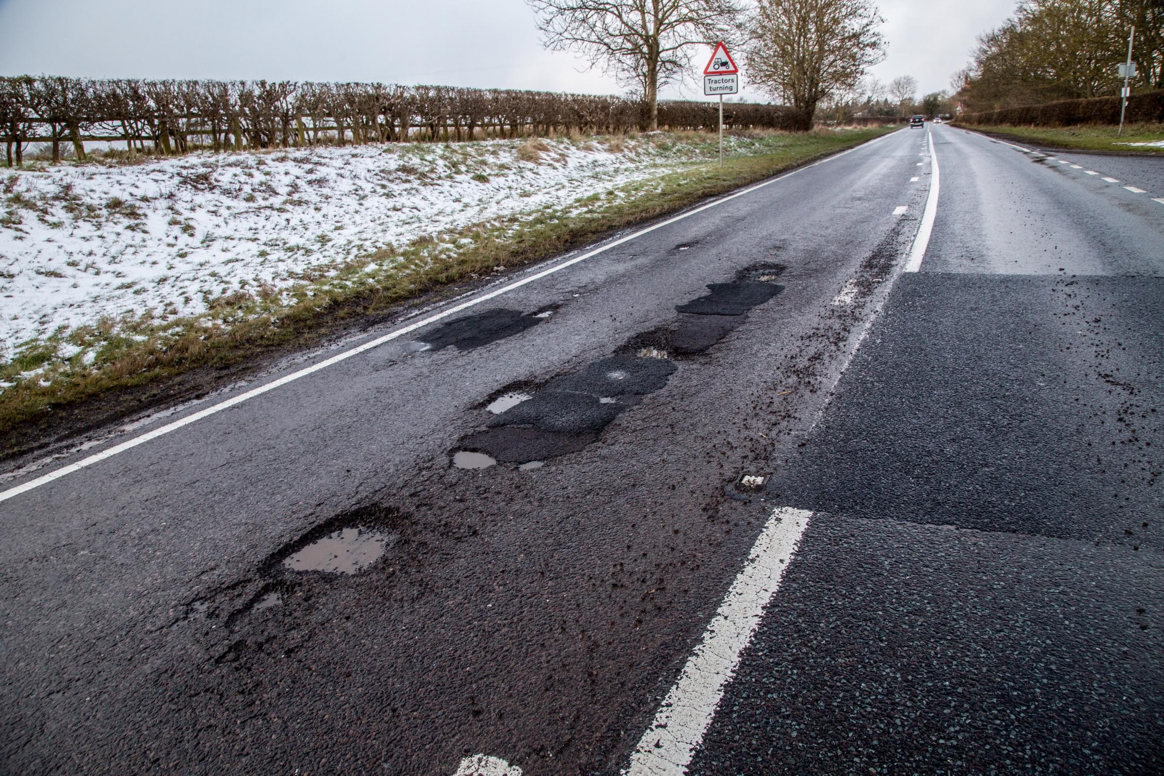 Potholes on the A167 Hurworth to Darlington Rd Picture: SARAH CALDECOTT