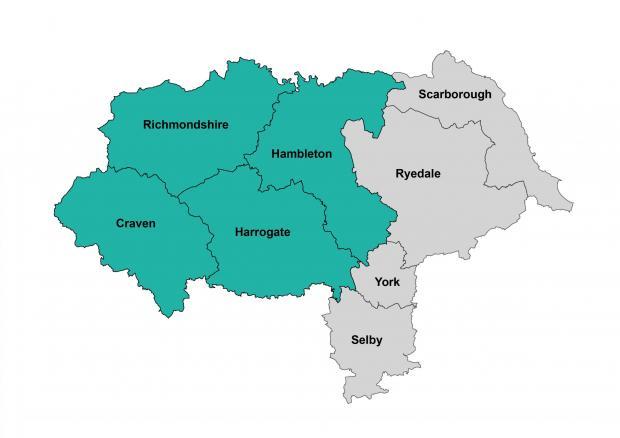 One model of reorganisation involves splitting North Yorkshire between east and west authorities