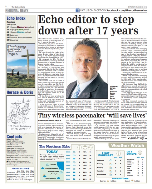 The Northern Echo’s report on Peter Barron stepping down