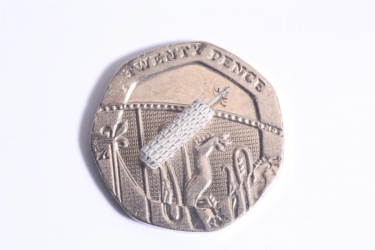 The wireless pacemaker on a 20p piece.