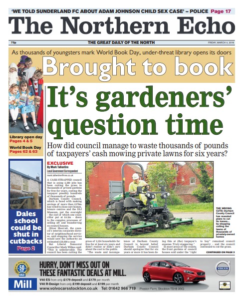 The Northern Echo’s front page on The Council’s waste of money