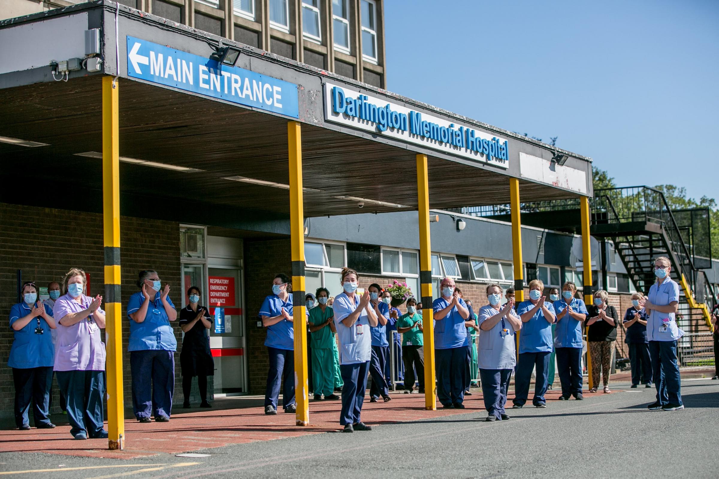 Darlington Memorial Hospital staff clapping for 72 years of the NHS 