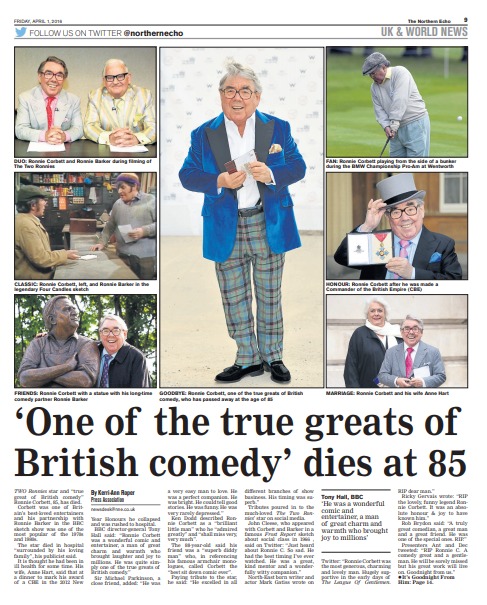 The Northern Echo’s report on the death of Ronnie Corbett