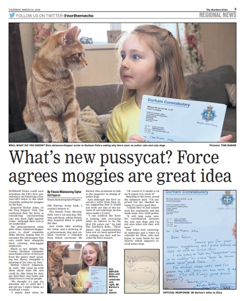 The Northern Echo’s report on the police cat