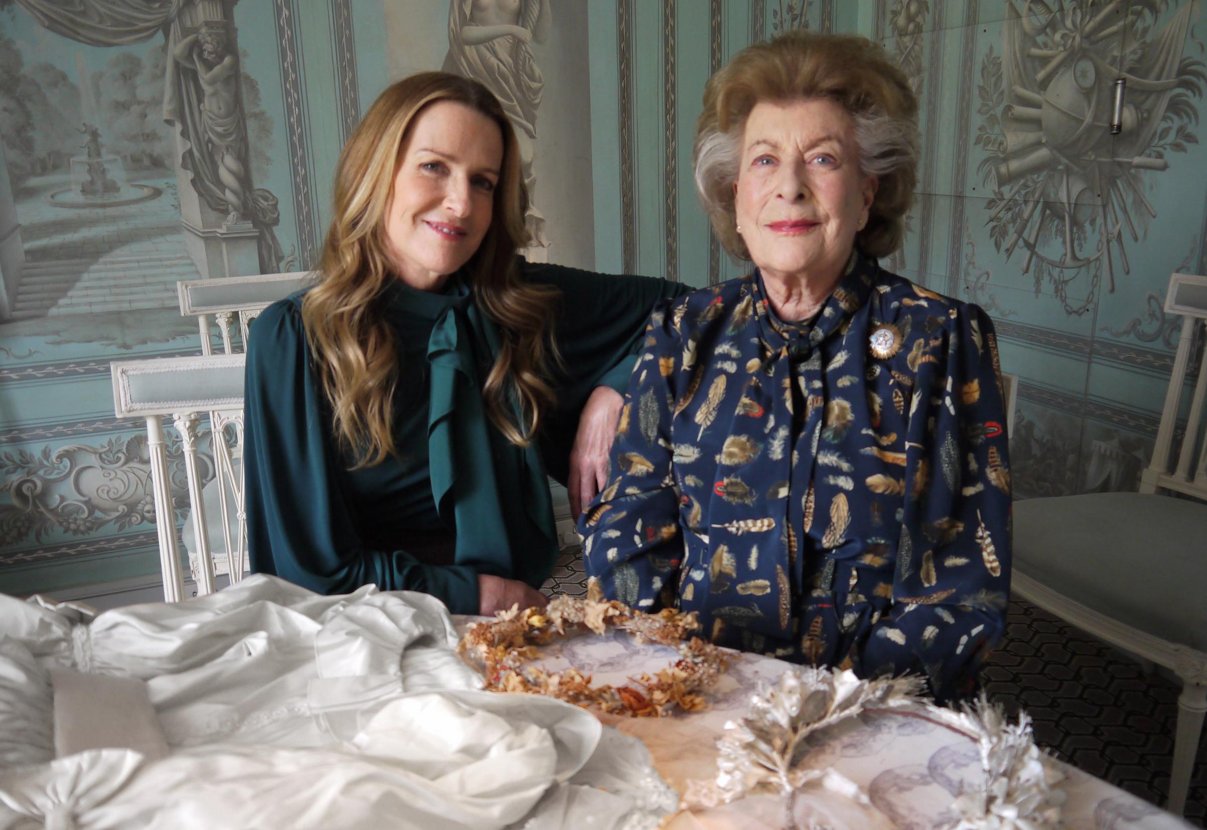 India Hicks with her mother Lady Pamela Hicks compare their respective bridesmaids dresses at Lady Pamelas home in Oxfordshire.