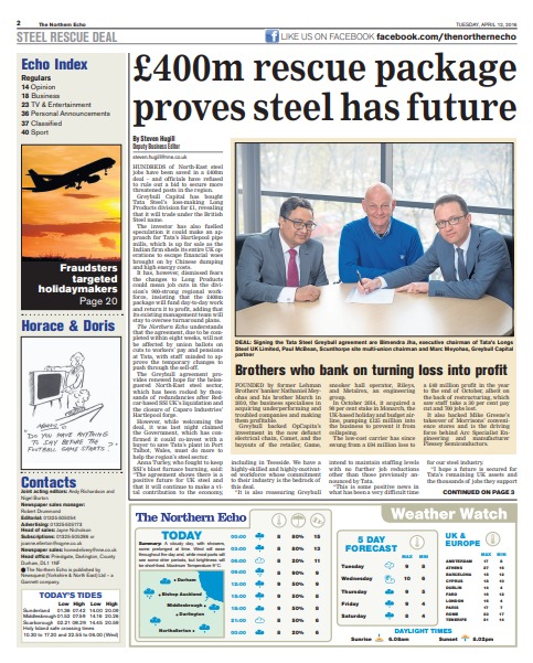 The Northern Echo’s report on the steel deal