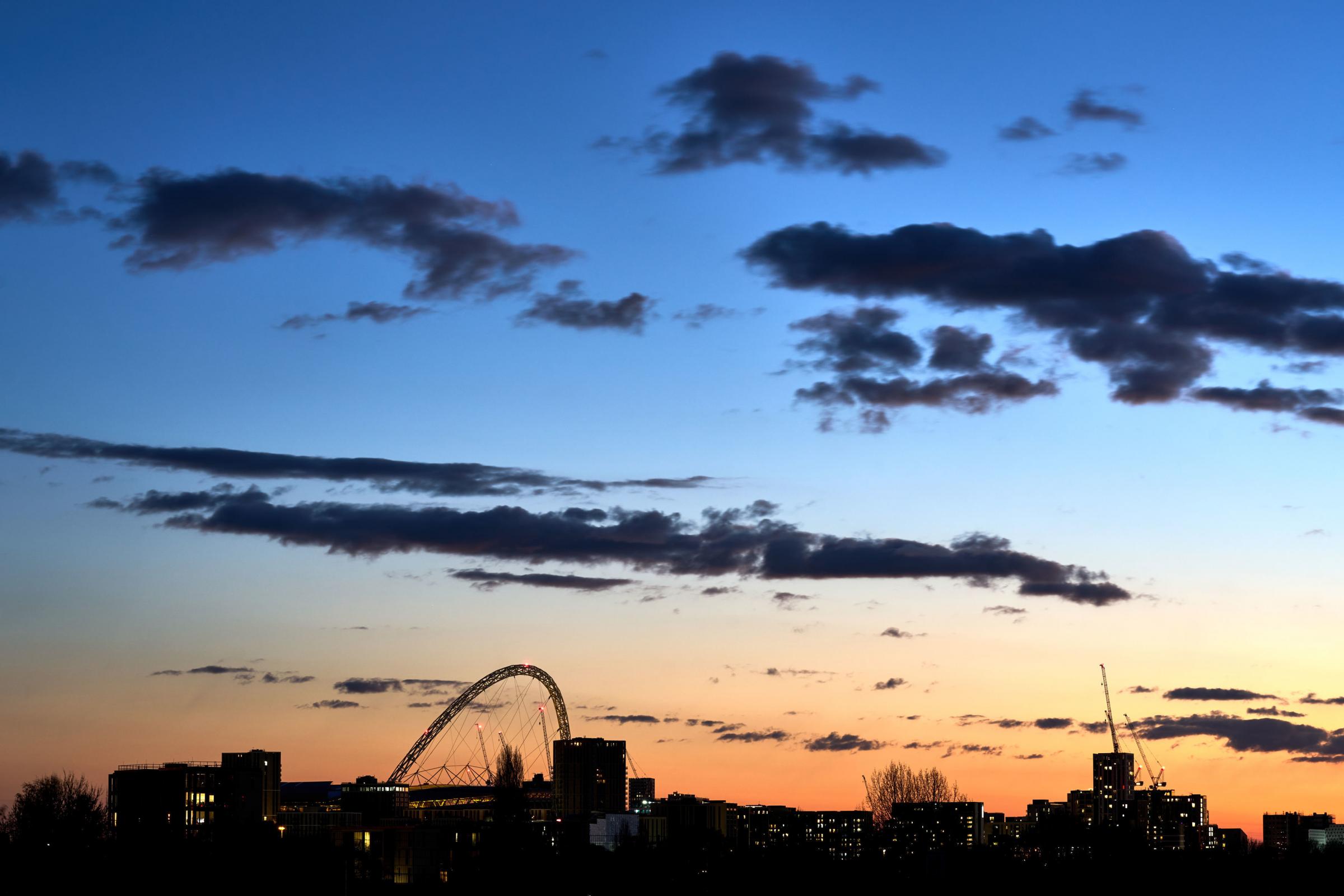 A view of Wembley stadium at sunset in London Picture: JOHN WALTON/PA.