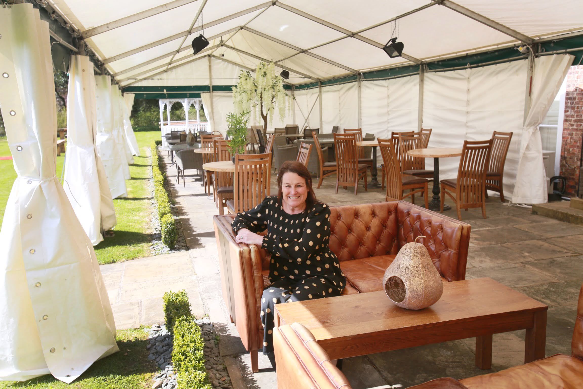 Dawn Raine, the general manager at the Blackwell Grange Hotel in the new outdoor area Picture: SARAH CALDECOTT