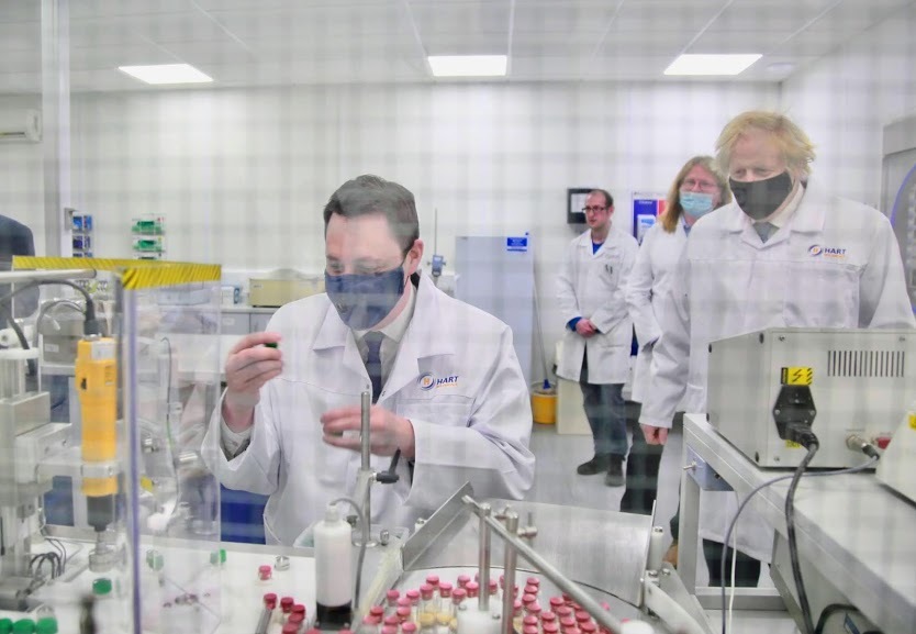 From the same mould: pragmatic Conservatives Ben Houchen and Boris Johnson visiting a biological plant in Hartlepool