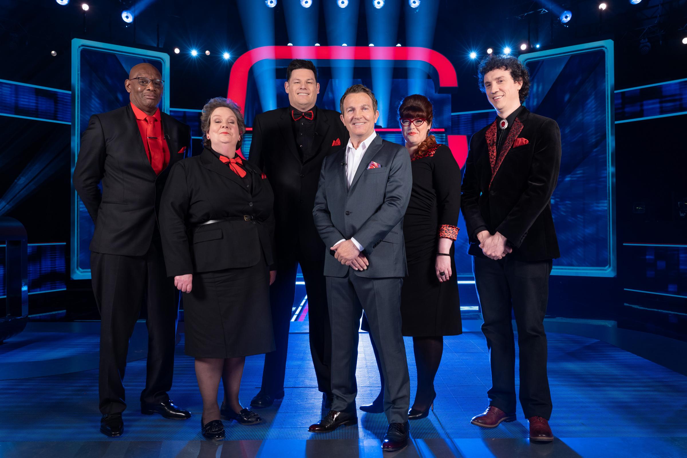 Beat The Chasers: From left, Shaun The Dark Destroyer Wallace, Anne The Governess Hegerty, Mark The Beast Labbett, Bradley Walsh, Jenny The Vixen Ryan and Darragh ‘The Menace’ Ennis