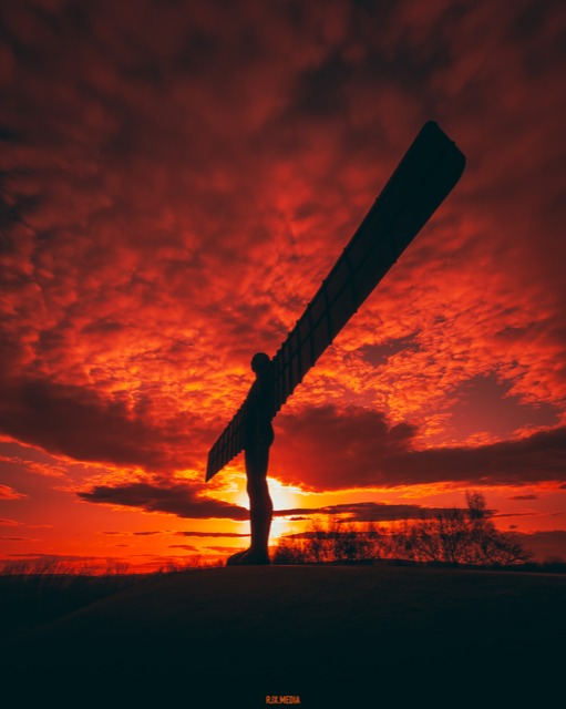 Angel of the North in Gateshead under the burning Sunset Picture ROSS JOHNSTON.