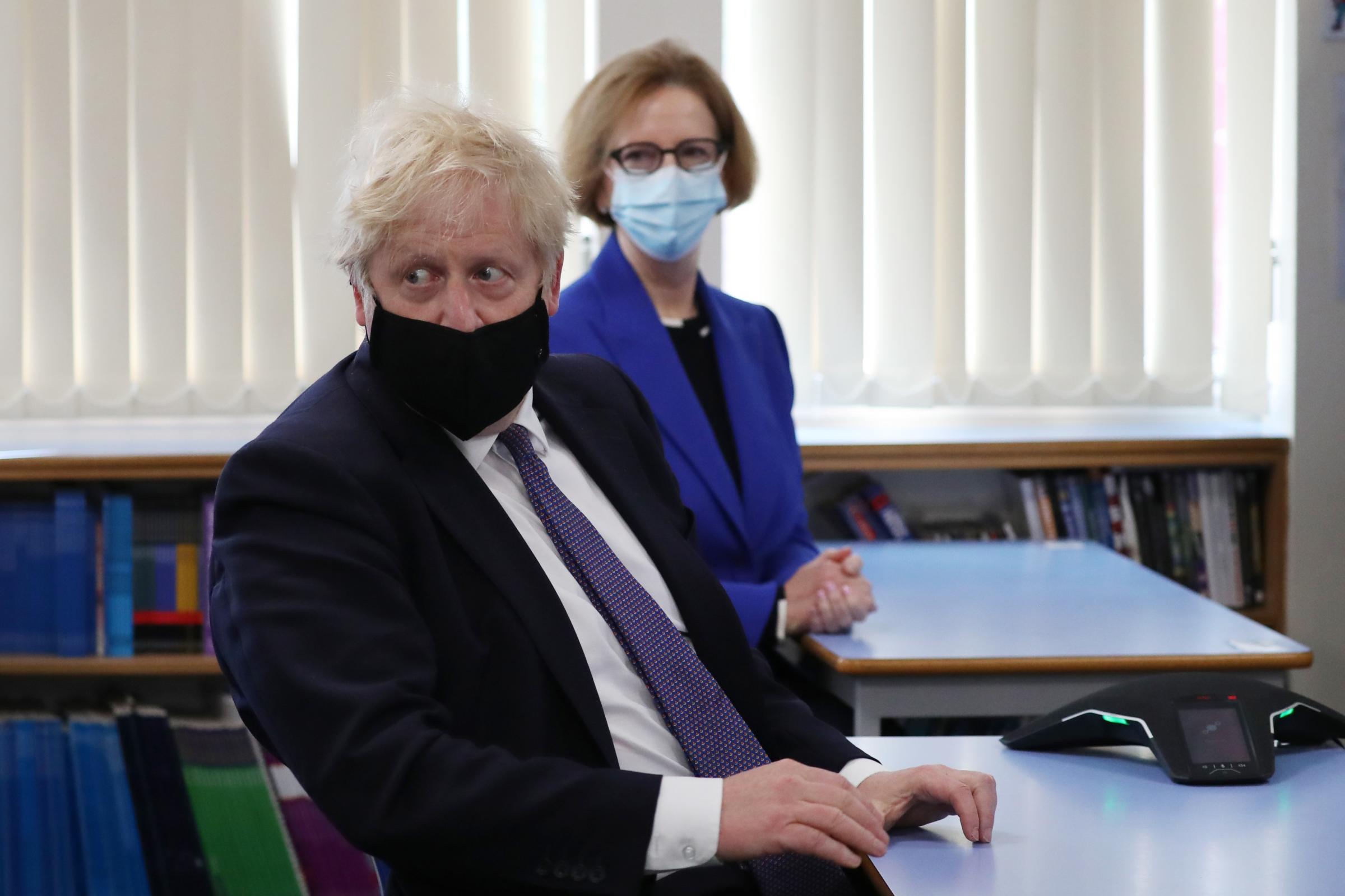 Prime Minister Boris Johnson with Chair of the Global Partnership for Education Julia Gillard during a visit to Cleves Cross Primary school in Ferryhill, County Durham. Picture date: Thursday May 13, 2021.
