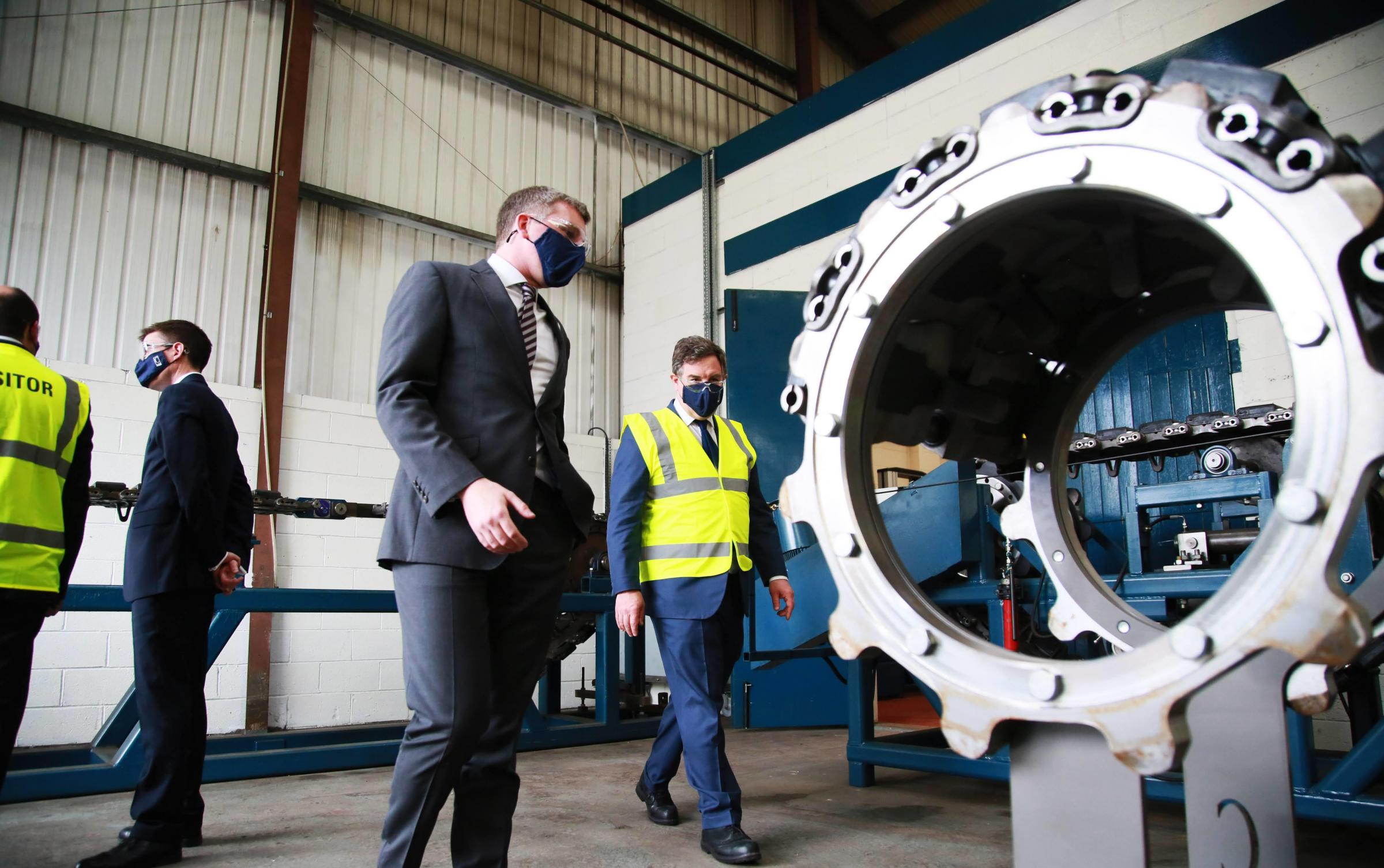 The Minister of Defence Procurement, Jeremy Quin, at Cook Defence Systems, Stanhope, County Durham pictured with William Cook, Group Commercial Director Picture: SARAH CALDECOTT