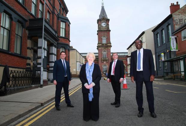 The Northern Echo: Kwasi Kwarteng Secretary of State at the Department of Business visited Tees Valley Mayor Ben Houchen, DBC Leader Heather Scott and MP Peter Gibson in Darlingyon Picture: SARAH CALDECOTT