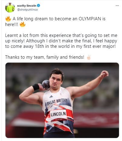 Scott tweeted about his Olympic experience