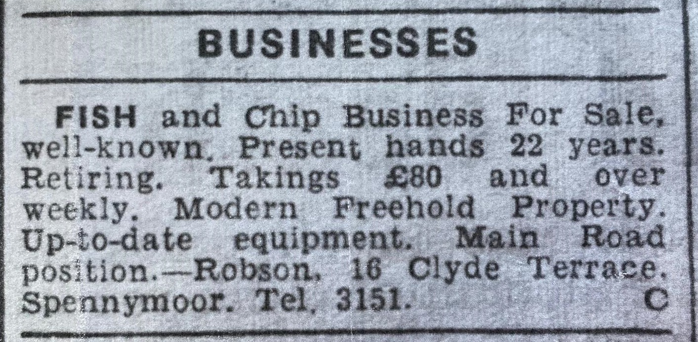 The business advert which encouraged Clem and Jane Oxenham to move to Clyde Terrace, Spennymoor