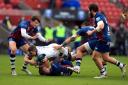 Newcastle's Mark Wilson is tackled in his side's New Year's Day defeat at Bristol - Falcons host Gloucester tomorrow