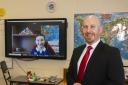 Hutton Rudby Primary School headteacher Matthew Kelly with year 5 pupil Izzy Stokes on a zoom chat