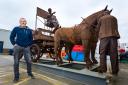 County Durham artist Ray Lonsdale with his metal sculpture ‘Gan Canny’ which shows dray horses and a cart