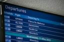 The departure board at Teesside Airport featuring the now cancelled Heathrow flight. Picture: SARAH CALDECOTT