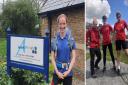 Abby outside her veterinary practice and alongside fellow runners Clare Canty and Ruth Smith who will all be running the 108-mile Spine MRT Challenge.