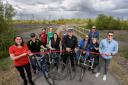 Representatives from Durham County Council, Sustrans, and local cycling and walking groups cutting the ribbon at NCN1 improvements at South Hetton