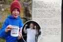 11-year-old James Craven, left, from Teesside wrote an emotional letter, right, to Lewis Capaldi, inset, following the star's Glastonbury performance on Saturday,