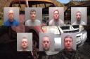Drug gang members jailed for more than a total of 94 years.  Top, from left, James Stephenson, Wayne Griffin,  Connor Ellison, Jonathan Miller, and bottom, from left,  Shane Leigh, Graeme Oliver and Paul Frain