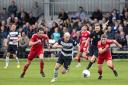 Darlington's Will Hatfield on the ball against Scarborough Athletic