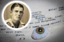 Sapper Steve Bishop, with the first letter he wrote home after being blinded, and the glass eye he was given by nurses