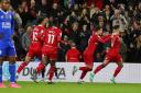 Middlesbrough's players celebrate against Leicester