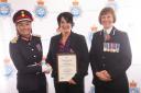 PC Kalinka SmithOwen with Lord Lieutenant Jo Ropner, left and North Yorkshire Chief Constable Lisa Winward