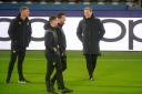 Eddie Howe and his Newcastle coaches during training at Parc des Princes