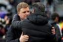 Eddie Howe embraces Marco Silva ahead of yesterday's game between Newcastle United and Fulham
