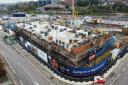 •	An aerial view of construction work at Bellway’s Modello development in Gateshead, where the first apartments are due to be released for sale in November.