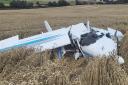 This is the wreckage of a plane which crashed into the ground after stalling on take-off at a County Durham airfield.